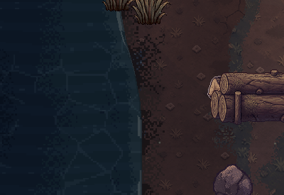 Act II: a river bank with stacked logs