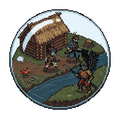 The hussar world's orb from the world tree: a village by a river, a zombie hussar with wings